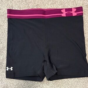 Under Armour Women's Black Shorts with Pink Waistband
